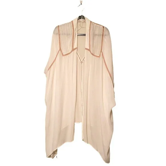 Altar'd State Womens Duster Cream M/L Crochet Trim Kimono Open Front - Picture 7 of 7